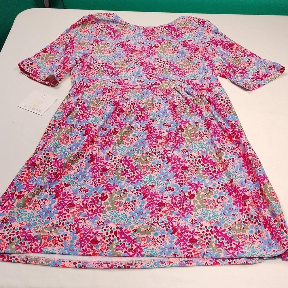 NWT Falls Creek Pink and Blue Floral Kids Dress SIZE XL